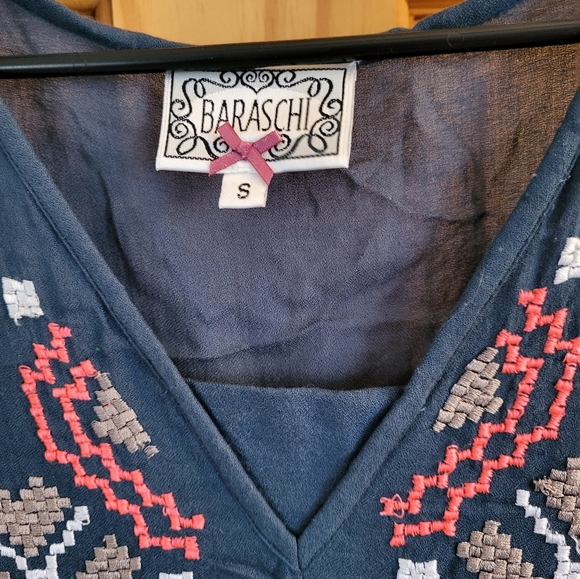 Fun BOHO style Baraschi dress size S anthropologie lovers pink embroidery - Picture 3 of 7